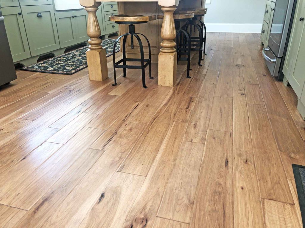 hardwood hickory flooring around kitchen island